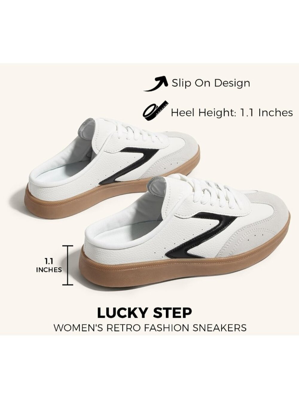 Women’s White/Black Backless Casual Open Back Non Slip Retro Mules Sneakers - Picture 3 of 6